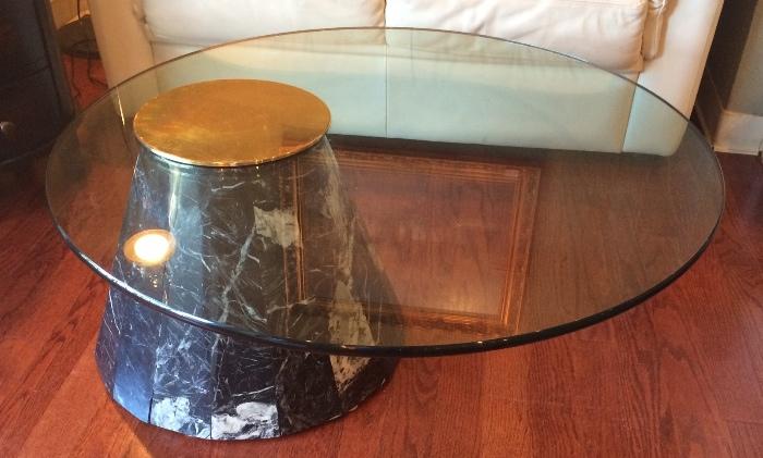 Italian marble table with heavy glass top.