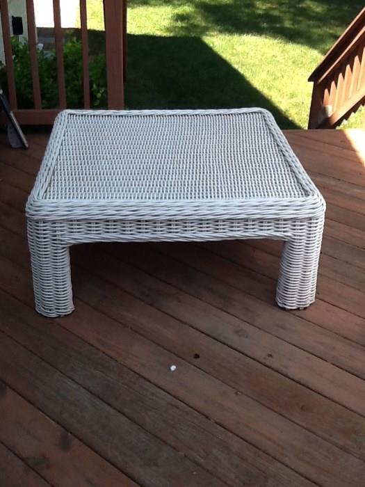 White Oversized Square Wicker Table