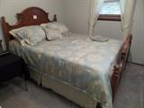 SOLID WOOD QUEEN SIZE BED - LIKE NEW MATTRESS AND BOX SPRINGS 