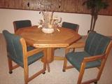 Game table, solid oak, rolling chairs