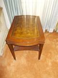 1 of a Pair of End/Lamp Tables - Leather Inlaid Tops