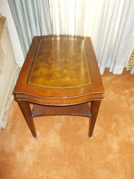 1 of a Pair of End/Lamp Tables - Leather Inlaid Tops 
