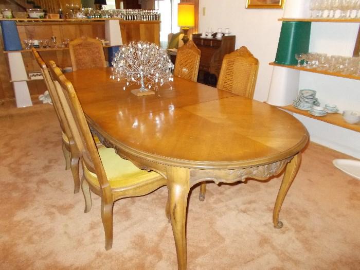 Formal DREXEL Dining Table - 2 Leaves - 2 Arm Chairs/4 Side Chairs w/Cane Backs/Upholstered Seats