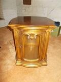 Wooden End/Lamp Table with Glass Doors & Light