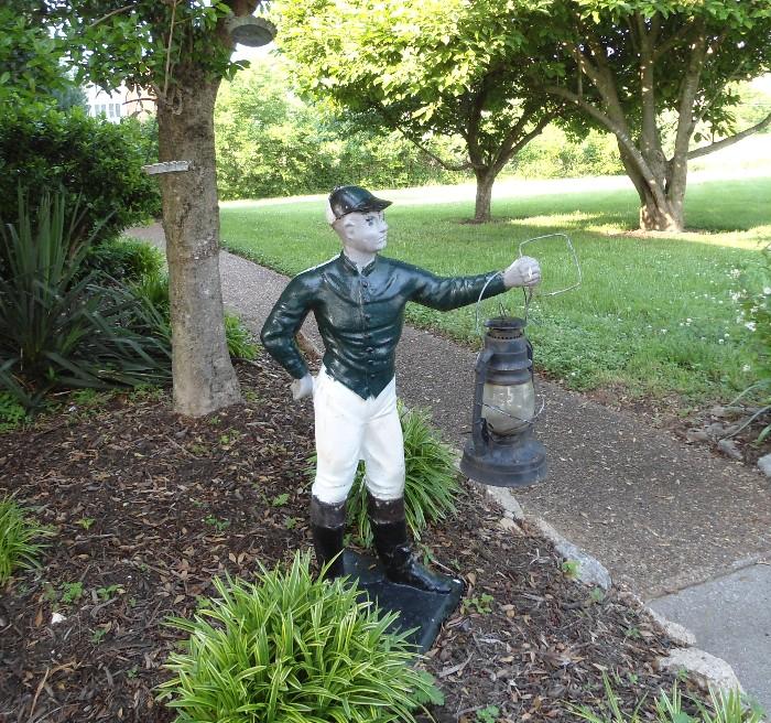 Outdoor "Jockey" with Lantern, Metal...Entry .. Other concrete items...
