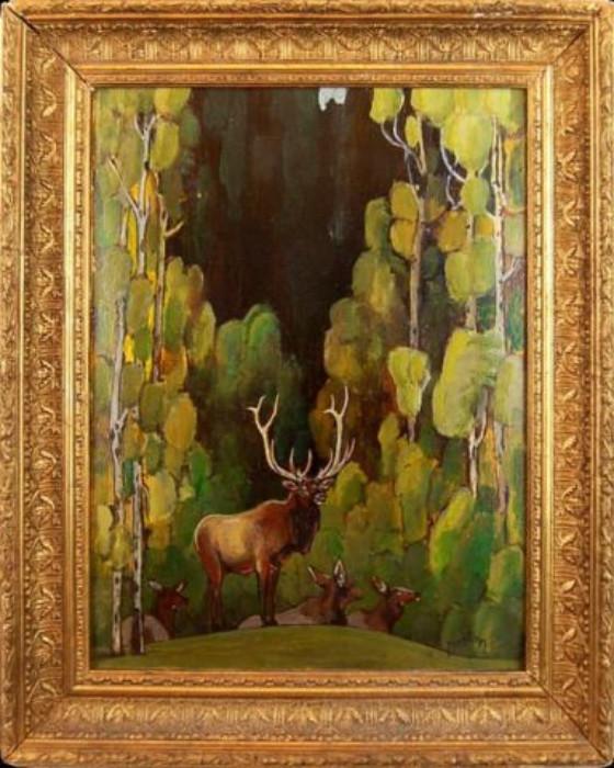 William Herbert Dunton (1878 - 1936) Elk in Aspens