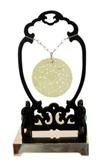 Chinese Foliate Jade Disc, Sterling Mounts & Stand