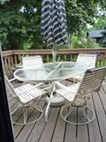 PATIO TABLE WITH CHAIRS AND UMBRELLA 