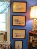 Four Framed Asian "Pen&Ink" Drawings
