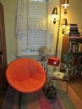 1950's 'Bubble' Chair, Working Vintage Radio, Pair of working Vintage Desk Fans and Old Bowling Ball with case
