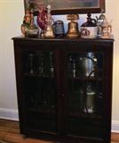 Mahogany Cabinet, filled with Crystal, Ice buckets, Glasswear  