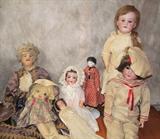 Collection of antique dolls, cloth, bisque and China....most in original antique clothing.