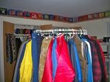 Very nice jackets-Timberland, Columbia etc...Large lunchbox collection surrounding the room