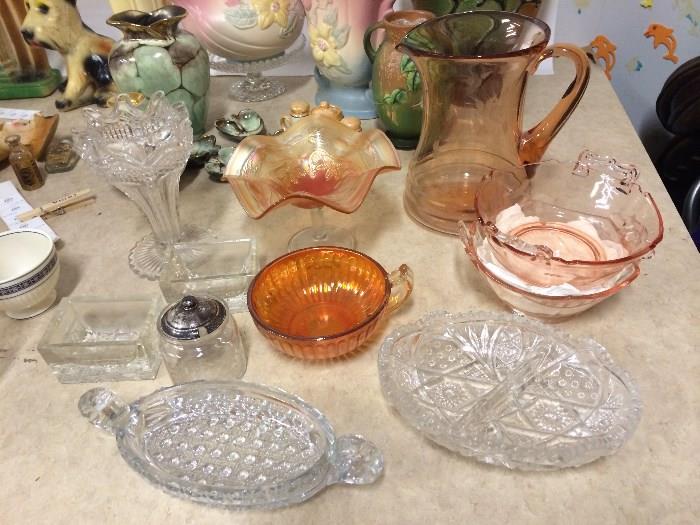 Depression glass, EAPG, Carnival Glass Compote/Bon Bon, Jelly Jar with Sterling lid