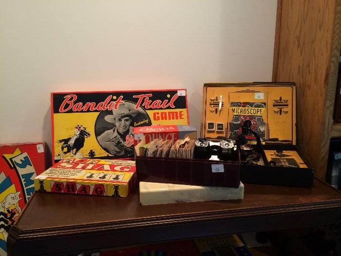 Bandit Trail with Gene Autry, Microscope Set, Viewmaster, Shag the game....