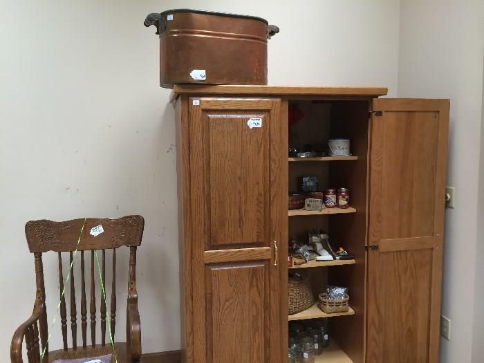 Movable cabinet matches the dining table, Rocker, Copper Boiler, Primitive and Vintage Kitchen items