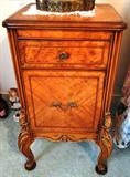 Montovano Italian Provincial end table - $ 300.00 - measures 16" wide x 14" deep x 29.5" tall - sold as part of a full bedroom suite including vanity / stool, 2 antique mirrors, bedroom chair, low dresser, chest on chest dresser and end table for $ 4,000 total.