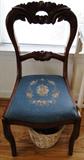 Antique upholstered open back chair $ 40.00