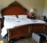 Kathy Ireland solid wood California king bed with mattress / box spring $ 600.00. (matching wardrobe / armoire, california king bed, 2 end tables and dresser also available)