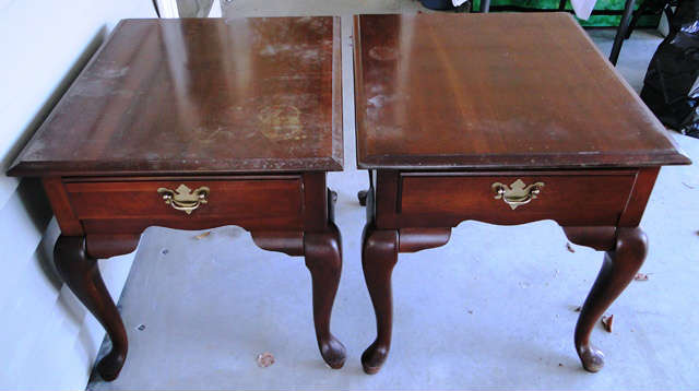Pair of end tables (tops need refinishing) $ 80.00 for both.