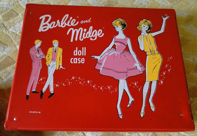 Vintage (1960s) lot of Barbie items.  Includes 2 cases, Barbie and Midge doll and accessories $ 180.00  SOLD