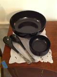 Towle sterling mounted salad bowl set with 4 bowls, 2 serving pieces (1 of the bowls has 2 chips) $ 60.00