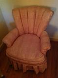 Pair of upholstered scallop back chairs $ 60.00 each.