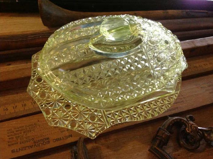 Depression Glass butter dish $ 50.00