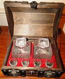Chest with 2 Decanters and 4 shot glasses - $ 40