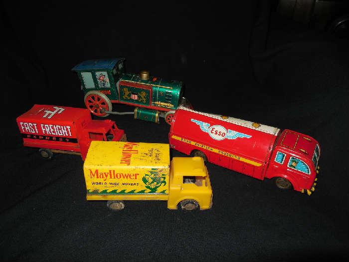 Tin Toy trucks and train