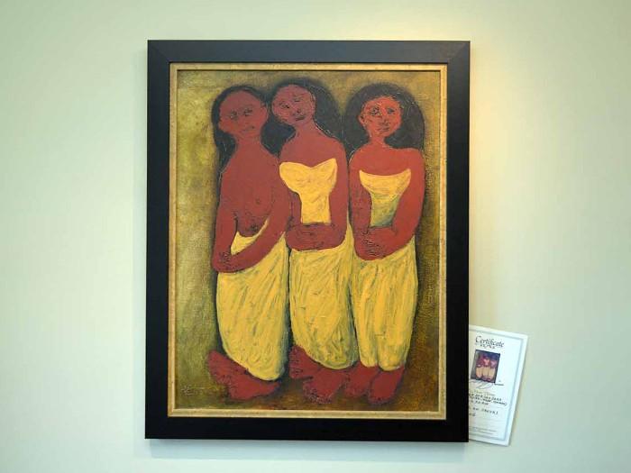 il on Canvas, Tiga Bersau Dar, 2006, by I. Made Djirna, Bali (41" x 33.25" including frame).  Frame created by Alfonsa Burcheri.  Inventory No. 12 