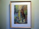 Oil Pastel on Paper,Girl At Doorway by Margaret Saunders-Smith (18" x 15" including frame). Inventory No. 47