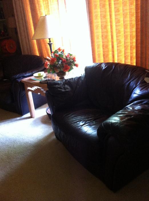         One of 2 leather chairs (has matching sofa)