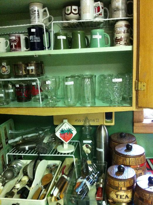              Glassware; kitchen utensils; canister set