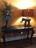      Marble top entry/sofa table with elephant lamp
