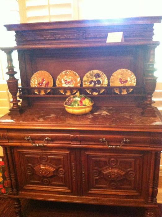                         Antique marble top buffet