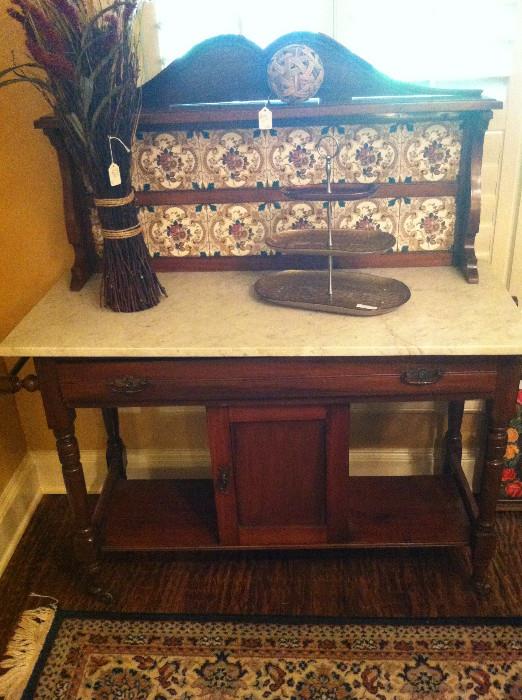                       Antique marble top buffet