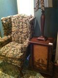                    Wingback chair, side table, & lamp
