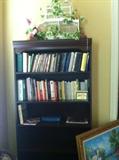           Books & book shelf; decorative bird cage