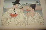 large Paul Jacoulet woodblock print titled "Les Pasteques"