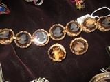 Brown glass with intaglio carving bracelet and earrings