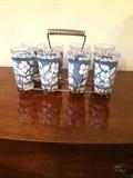 Set of 6 Wedgwood blue Dogwood Blossom glasses in carrier. Perfect condition