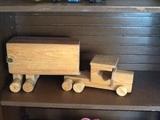 Large wooden 2 part tractor trailer toy