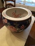 Gorgeous large Asian bowl with flowers on outside and goldfish inside. Marked with chops. Absolutely gorgeous!