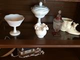 Some milk glass items at sale.