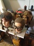 WWII LEATHER HELMETS - MANY WITH GOGGLES AND MICROPHONES