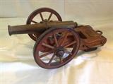 MINIATURE BRONZE CANNON METAL WHEELS WITH WOODEN SPOKES