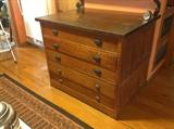 LARGE FIVE DRAWER OAK CABINET. PROBABLY FROM EARLY GENERAL STORE
