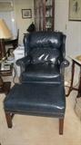  Blue Leather Pennsylvania House Side Chair and Ottoman