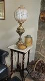 Brass Lamp and Marble Table